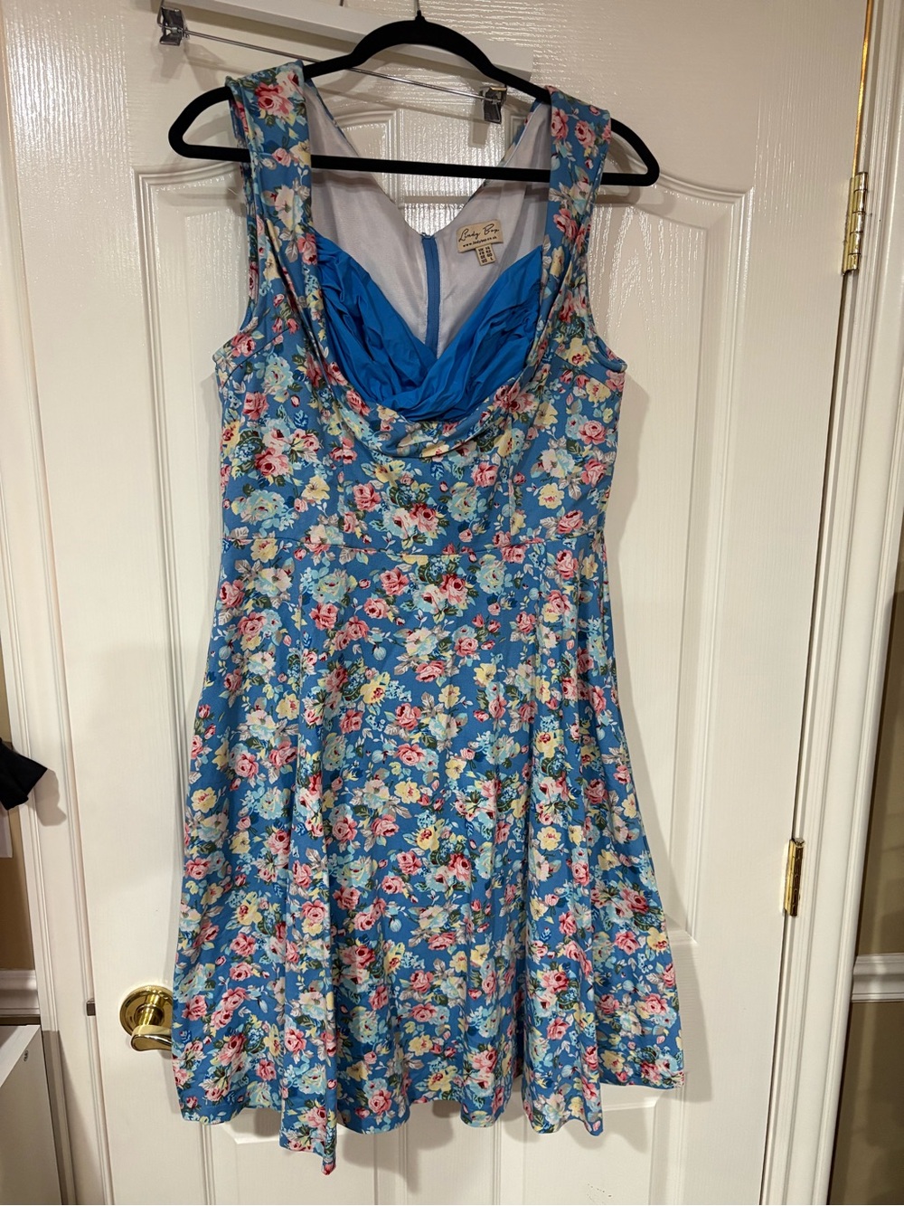 Lindy Bop Blue Floral Swing Dress with Sweetheart Bodice